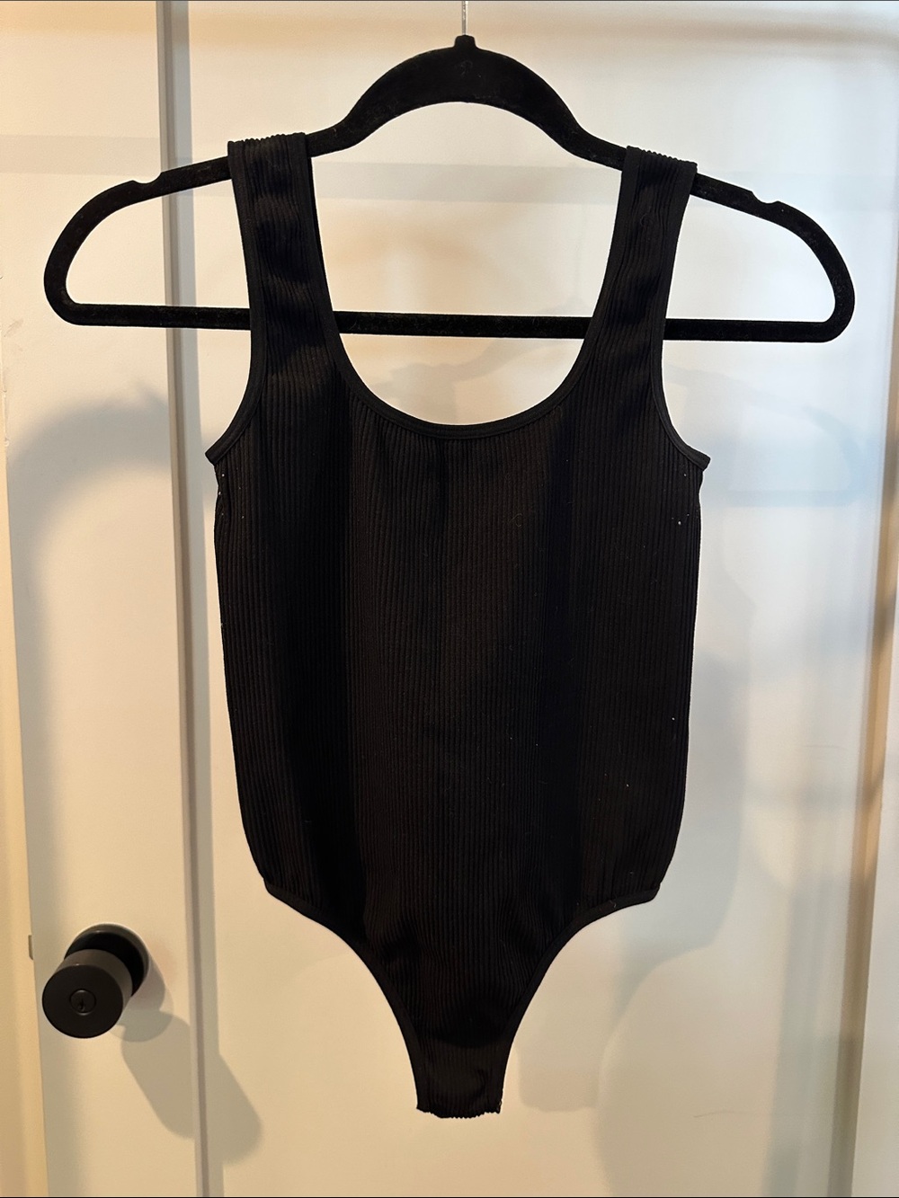 Colsie Black Ribbed Scoop Neck Bodysuit